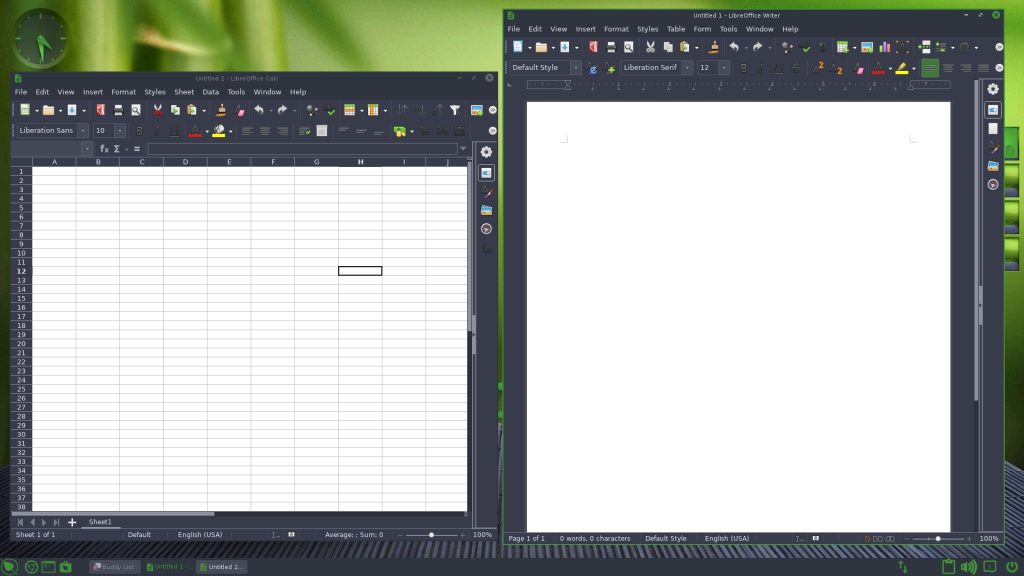 LibreOffice Calc and Writer in Bohdi Linux