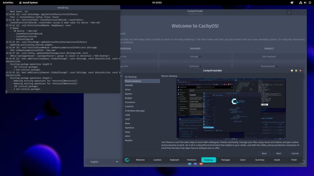 CatchyOS Linux offers different desktop desktops when installing