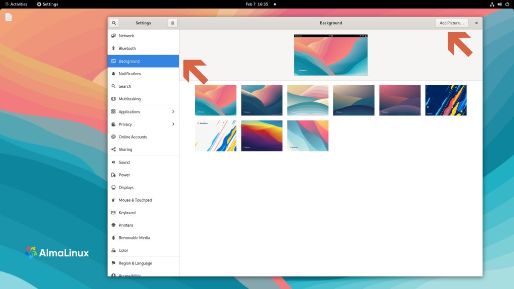 Changing desktop wallpaper or background in Alma Linux