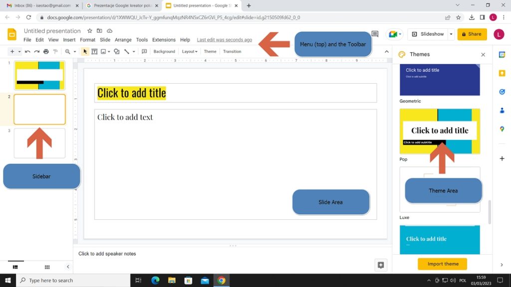 This is a typical Google Slides window. 