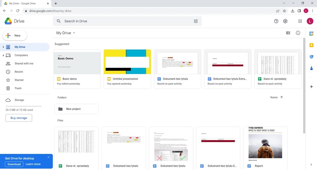 Example view of Google Drive