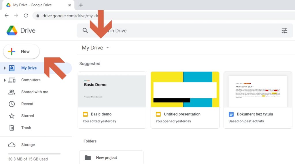 Google Drive menu available in the top left corner. How to make a presentation in Slides