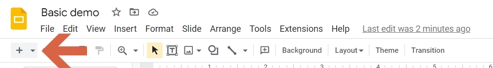 Adding new slides using Toolbar