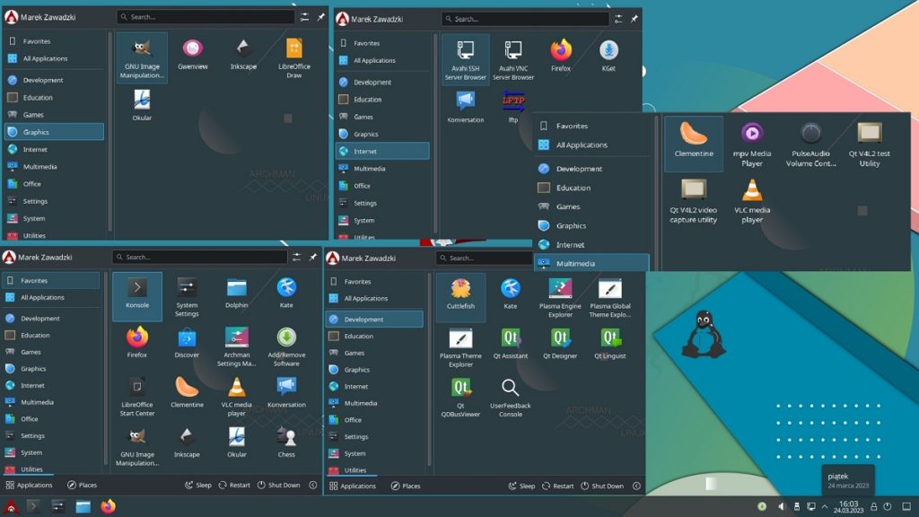 Archman Linux applications available in the operating system