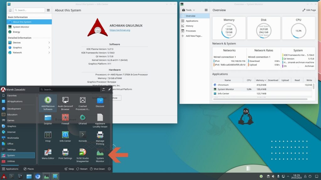 This is a default Archman Linux with KDE Plasma view